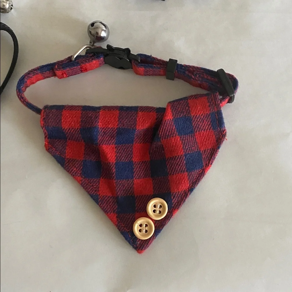 Assorted cat collars harness and scarf black red plaid small breakaway